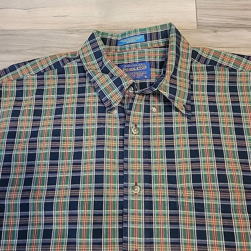 Pendleton Shirt Mens XL Blue Green Plaid Shirt Sleeve Button Up Casual